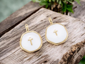 Cross Charms - Gold Charms - Enamel Charms - Metal Charms - Religious Charms - 5pcs - 18x14mm - (5848)