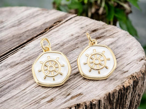 Gold Charms - Enamel Charms - Metal Charms - Compass Charms - Colorful Charms - 5pcs - 17x15mm - (3230)