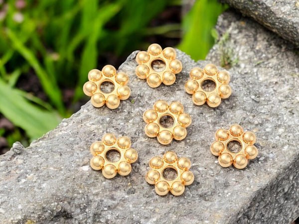 18k Gold - Metal Beads - Daisy Spacers - Gold Daisy Spacers - Heishi Beads - Gold Spacer Beads - 4mm o r6mm