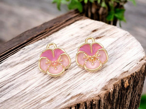 Flower Charms - Gold Charms - Enamel Charms - Metal Charms - Floral Charms - 10pcs - 10mm - (3518)