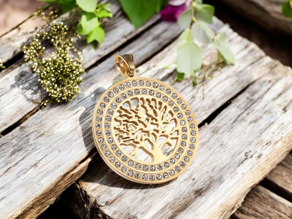 Tree of Life Pendant - Gold Pendants - Rhinestone Pendant - Metal Charms - 1pcs - 40mm - (5743)