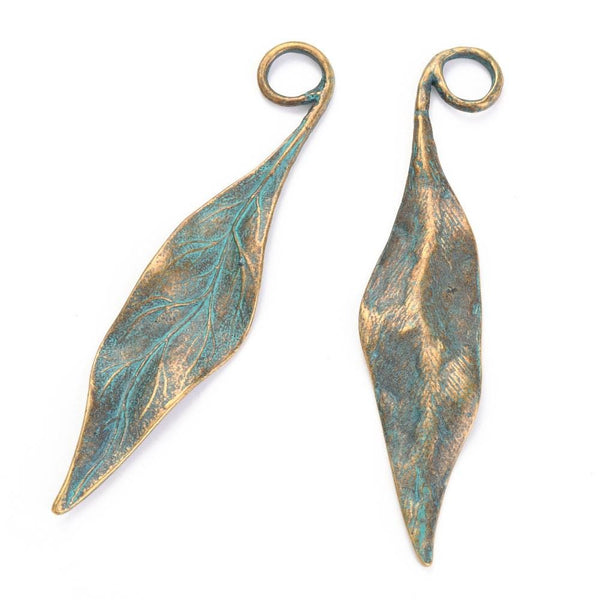 Leaf Pendant - Bronze Pendant - Patina Pendant - Metal Pendant - 1pcs - 75x16mm - (A527)