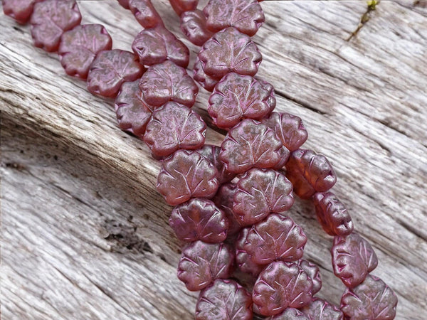 Czech Glass Beads - Maple Leaf Beads - Picasso Beads - Fall Beads - 13x11mm - 12pcs - (1095)