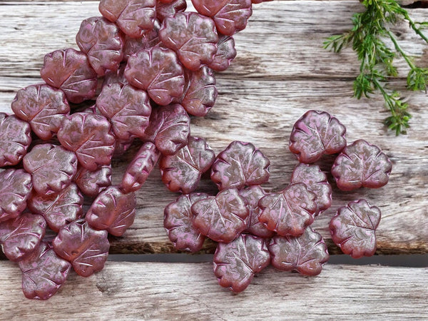 Czech Glass Beads - Maple Leaf Beads - Picasso Beads - Fall Beads - 13x11mm - 12pcs - (1095)