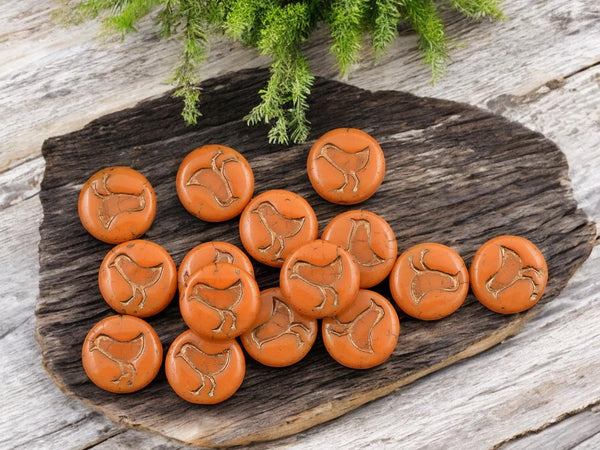 *15* 12mm Bronze Washed Opaque Orange Bird Coin Beads