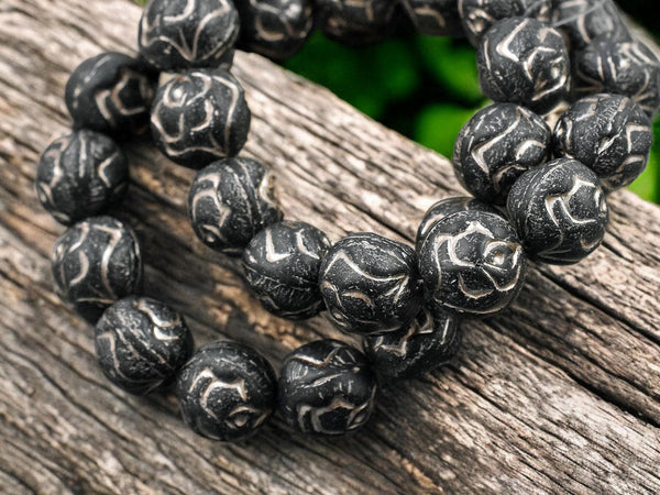 *15* 10mm Metallic Beige Washed Matte Black Round Rose Beads