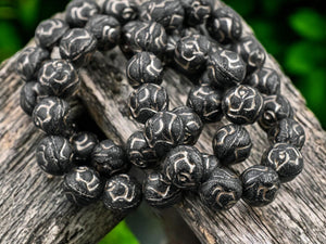 *15* 10mm Metallic Beige Washed Matte Black Round Rose Beads