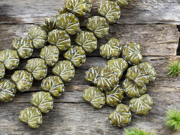 Czech Glass Beads - Maple Leaf Beads - Picasso Beads - Fall Beads - 13x11mm - 12pcs - (2576)