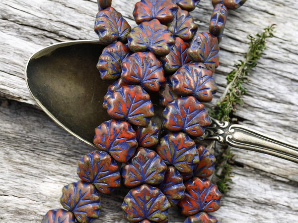 Picasso Beads - Czech Glass Beads - Maple Leaf Beads - Fall Beads - 13x11mm - 12pcs - (1603)