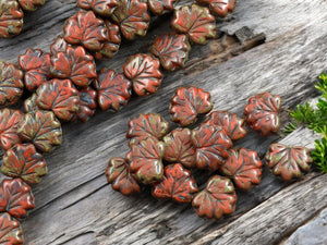 Picasso Beads - Czech Glass Beads - Maple Leaf Beads - Fall Beads - 13x11mm - 12pcs - (5085)