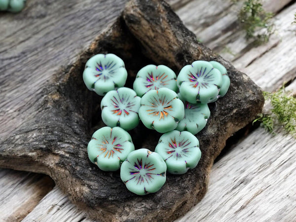 Czech Glass Beads - Hibiscus Flower Beads - Czech Flower Beads - Picasso Beads - Hawaiian Flower Beads - 10pcs - 14mm - (2782)