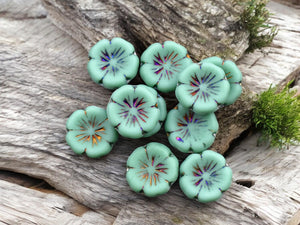 Czech Glass Beads - Hibiscus Flower Beads - Czech Flower Beads - Picasso Beads - Hawaiian Flower Beads - 10pcs - 14mm - (2782)