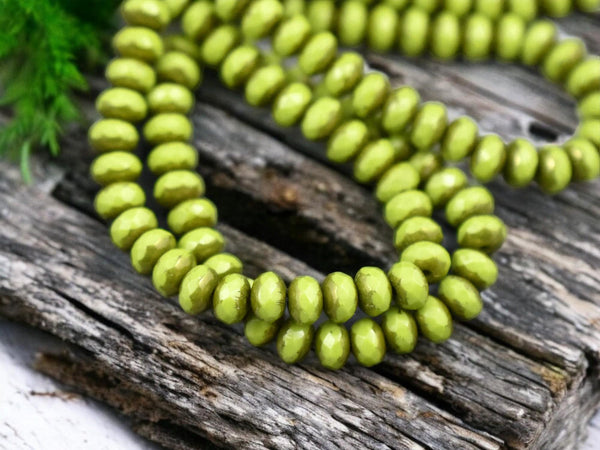 *30* 3x5mm Bronze Washed Opaque Chartreuse Fire Polished Rondelle Beads