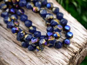 Metallic Rainbow Washed Dark Violet Antique Cut Round Beads -- Choose Your Size