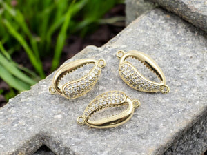 Gold Pave Connector - Rhinestone Connector - Cowrie Shell Beads - Metal Beads - 5pc - 21x11mm - (5620)