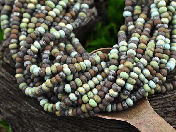 5/0 Aged Matte Jade Jeweled Metallic Mix Seed Beads (20" Strand)