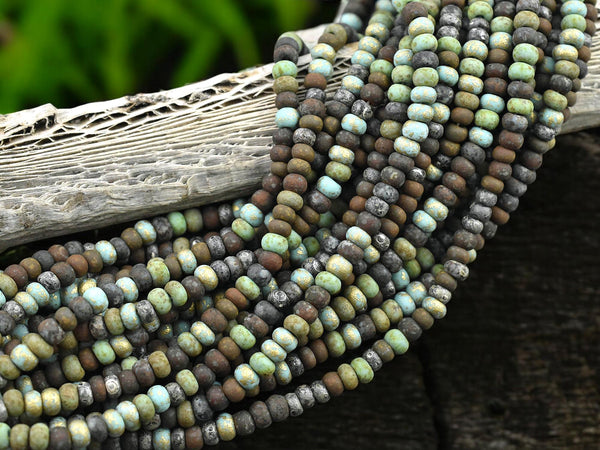 5/0 Aged Matte Jade Jeweled Metallic Mix Seed Beads (20" Strand)