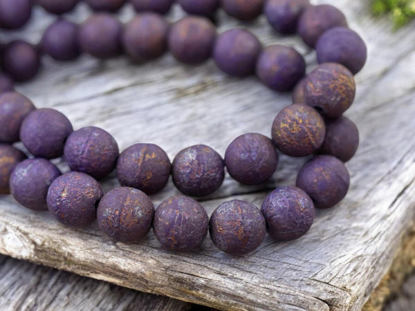 Mercury Washed Etched Dark Purple Round Druk Beads