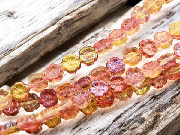 Floral Beads - Czech Glass Beads - Bright Flower Beads - 10mm - 12pcs - (1836)