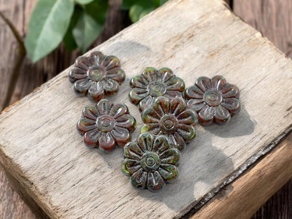 Picasso Beads - Czech Glass Beads - Flower Beads - Focal Beads - Czech Glass Flowers - Daisy Beads - 18mm - 6pcs - (3632)