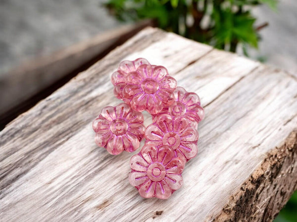 Floral Beads - Czech Glass Beads - Flower Beads - Focal Beads - Picasso Beads - Czech Glass Flowers - 18mm - 6pcs - (1656)