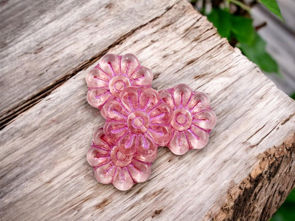 Floral Beads - Czech Glass Beads - Flower Beads - Focal Beads - Picasso Beads - Czech Glass Flowers - 18mm - 6pcs - (1656)