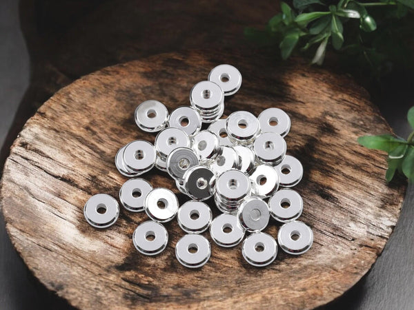 Silver Spacer Beads - Silver Heishi Beads - Metal Spacers - Metal Beads - Spacer Beads - 50pcs - 6x2mm - (B319)