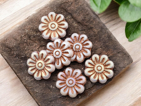 Czech Glass Beads - Flower Beads - Focal Beads - Czech Glass Flowers - Picasso Beads - Daisy Beads - 18mm - 6pcs - (A31)