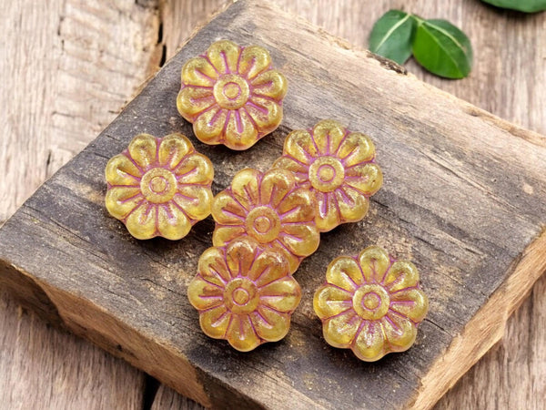 Czech Glass Beads - Flower Beads - Focal Beads - Czech Glass Flowers - Picasso Beads - Daisy Beads - 18mm - 6pcs - (4045)