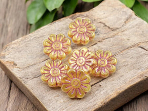 Czech Glass Beads - Flower Beads - Focal Beads - Czech Glass Flowers - Picasso Beads - Daisy Beads - 18mm - 6pcs - (4045)