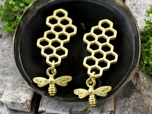 46x16mm Gold Plated Bee Honeycomb Charms - 10pcs