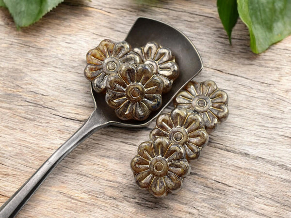 Picasso Beads - Czech Glass Beads - Flower Beads - Focal Beads - Czech Glass Flowers - Daisy Beads - 18mm - 6pcs - (4028)