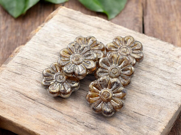 Picasso Beads - Czech Glass Beads - Flower Beads - Focal Beads - Czech Glass Flowers - Daisy Beads - 18mm - 6pcs - (4028)