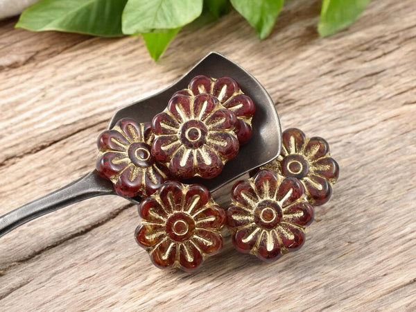 Picasso Beads - Czech Glass Beads - Flower Beads - Focal Beads - Czech Glass Flowers - Daisy Beads - 18mm - 6pcs - (1567)