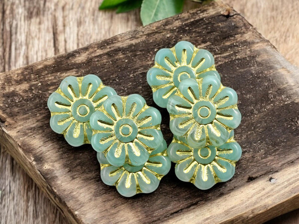 Czech Glass Beads - Flower Beads - Focal Beads - Czech Glass Flowers - Picasso Beads - Daisy Beads - 18mm - 6pcs - (4330)