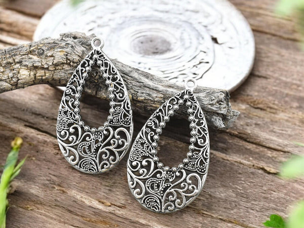 *2* 52x30mm Antique Silver Earring Drops