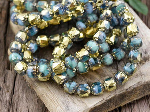 Gold Washed Turquoise Blend Cathedral Beads