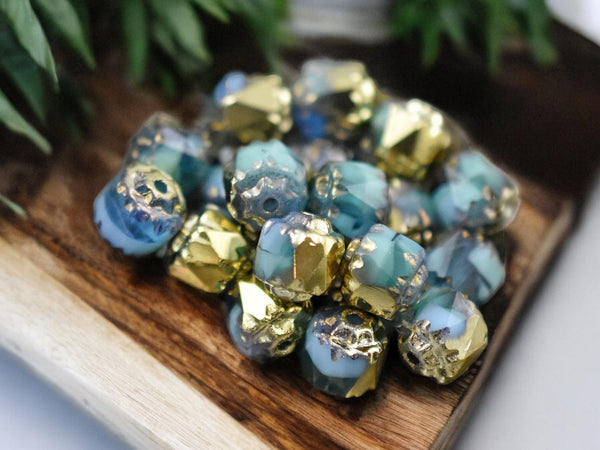 Gold Washed Turquoise Blend Cathedral Beads