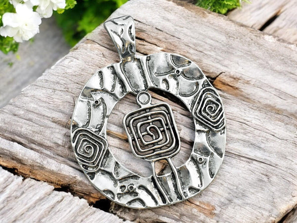 71x56mm Antique Silver Boho Pendant