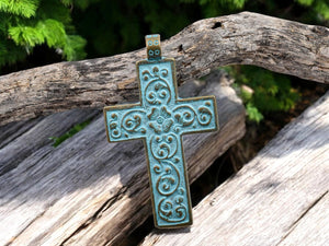 Cross Pendant - Religious Pendant - Metal Pendant - Patina Pendant - 76x44mm - 2pcs - (A138)