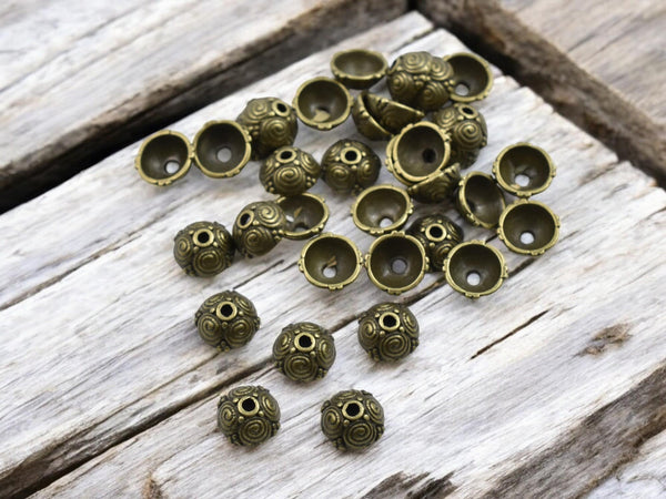 Bead Caps - Bronze Bead Caps - 8mm Bead Caps - Metal Bead Caps - Metal Beads - Antique Bronze Spacer - Spacer Beads - 100pcs - (1590)