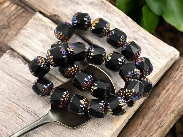 Czech Glass Beads - Cathedral Beads - Fire Polish Beads - Picasso Beads - 10mm - 10pcs - (A616)