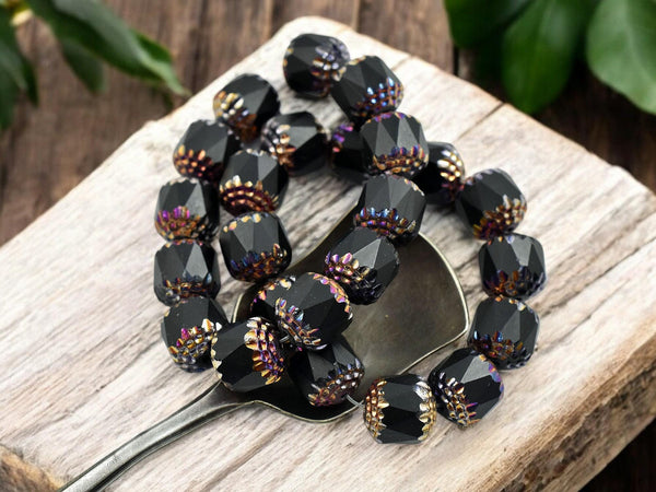 Czech Glass Beads - Cathedral Beads - Fire Polish Beads - Picasso Beads - 10mm - 10pcs - (A616)