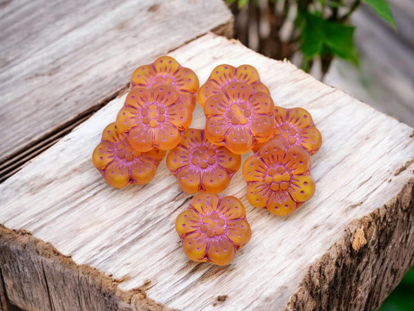 Flower Beads - Czech Glass Beads - Picasso Beads - Wildflower Beads - Czech Glass Flowers - 14mm - 9pcs - (567)