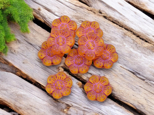 Flower Beads - Czech Glass Beads - Picasso Beads - Wildflower Beads - Czech Glass Flowers - 14mm - 9pcs - (567)