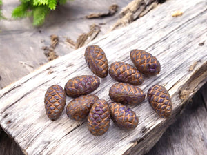 Picasso Beads - Czech Glass Beads - Pine Cone Beads - New Czech Beads - Fall Beads - 13x8mm- 10pcs - (1378)