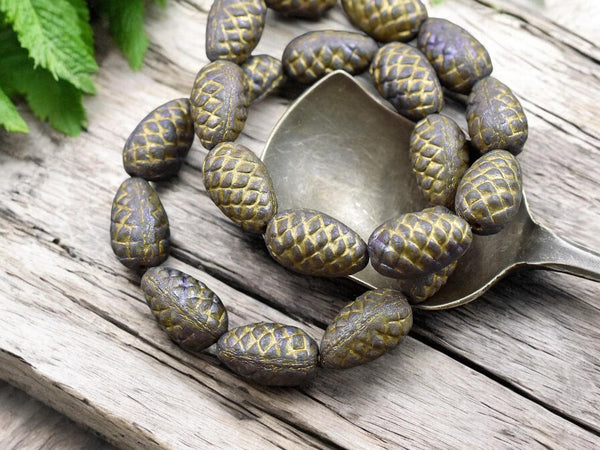 Czech Glass Beads - Pine Cone Beads - New Czech Beads - Fall Beads - Picasso Beads - 13x8mm- 10pcs - (4975)