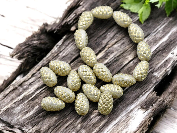 Pine Cone Beads - Picasso Beads - Czech Glass Beads - New Czech Beads - Fall Beads - 13x8mm- 10pcs - (4872)