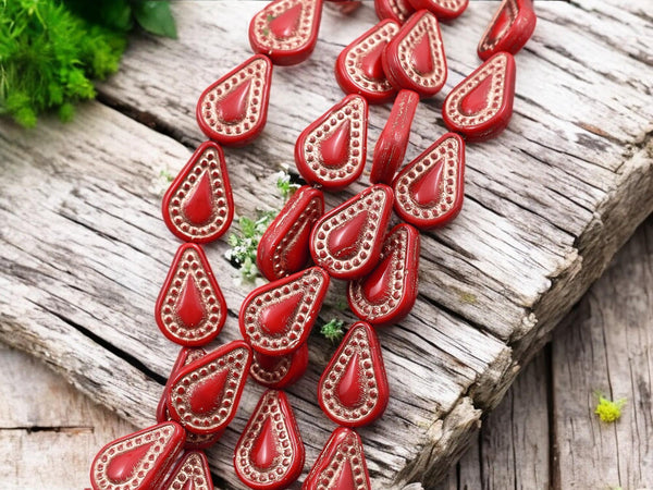 Picasso Beads - Czech Glass Beads - Teardrop Beads - Filigree Style Beads - Tear Drop Beads - 10pcs - 14x10mm - (2222)