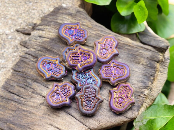 Czech Glass Beads - Hamsa Beads - Hamsa Hand - Hand Beads - 10pcs - 15x10mm - (1845)